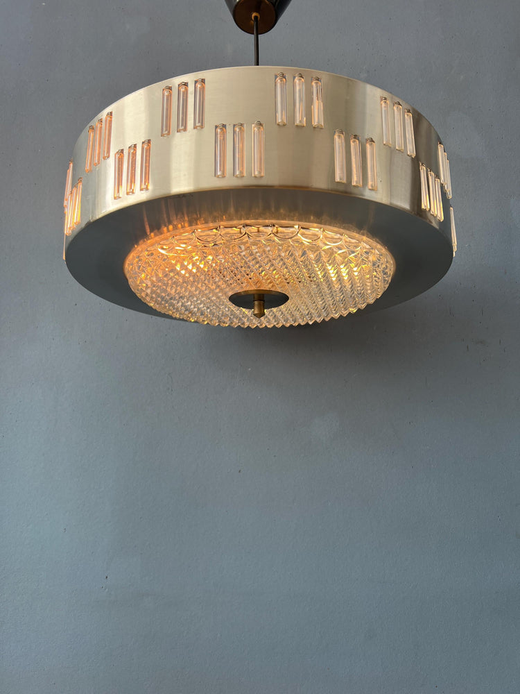 Mid Century UFO Pendant Lamp With Crystal Glass