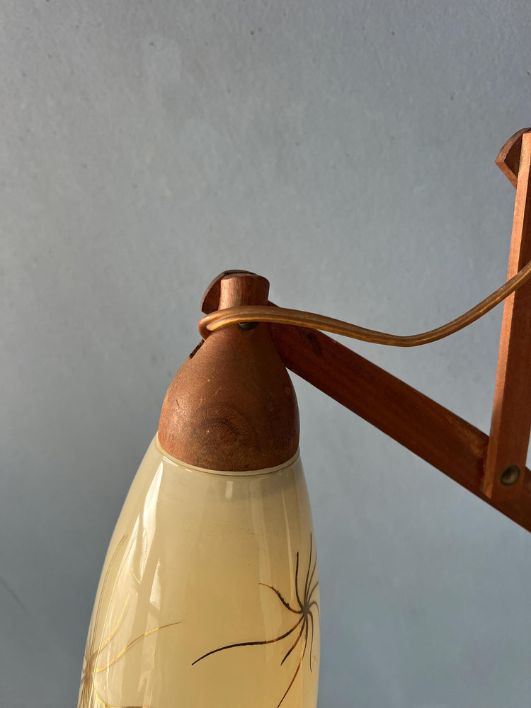 Mid Century Teak Wood Danish Wall Lamp with Glass Shade