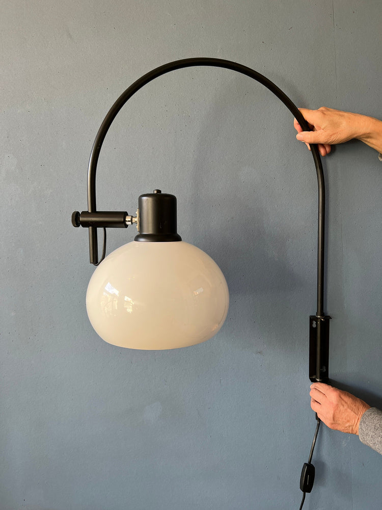 Vintage Space Age Herda Mushroom Arc Wall Lamp | Black and White Mid Century Modern Light