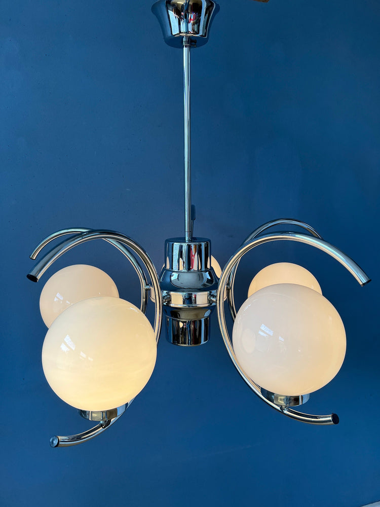 Vintage Sputnik Space Age Chandelier Pendant Lamp | Mid Century 70s Chrome Light Fixture