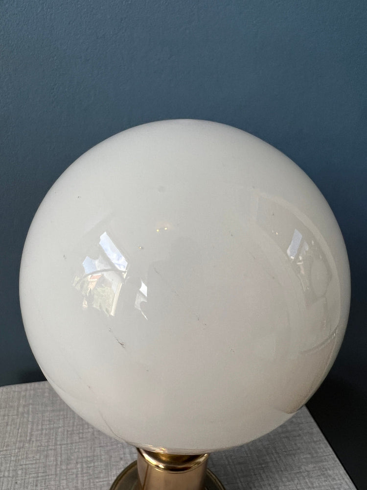 Mid Century Hollywood Regency Table Lamps (2) / Vintage Golden Opaline Glass Desk Lights