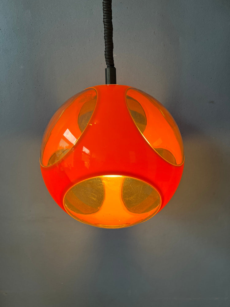 Mid Century Orange 'Bug Eye' Massive Pendant Lamp / Space Age Light Fixture by Luigi Colani
