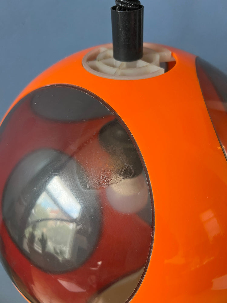Mid Century Orange 'Bug Eye' Massive Pendant Lamp / Space Age Light Fixture by Luigi Colani
