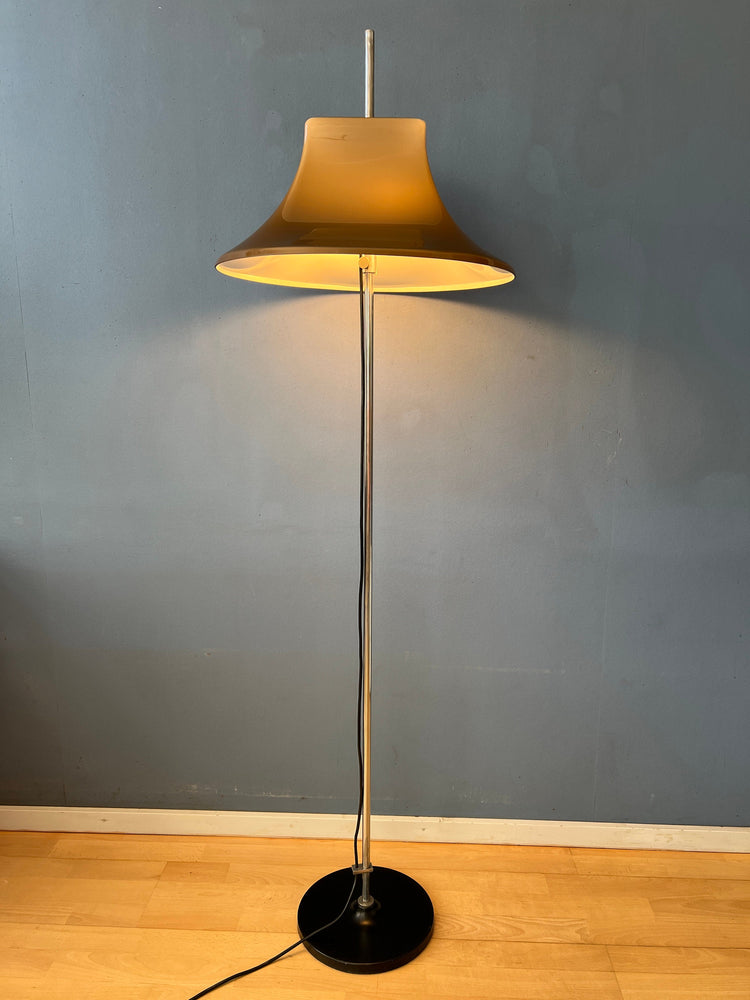 Willem Hagoort Space Age Floor Lamp / Mid Century Standing Light with Brown/Beige Acrylic Glass Shade