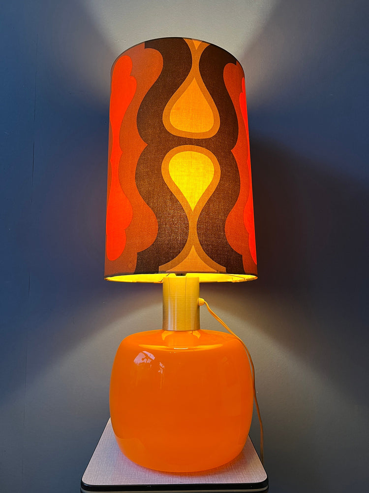 Vintage Orange Space Age Table Lamp with Textile Flower Shade