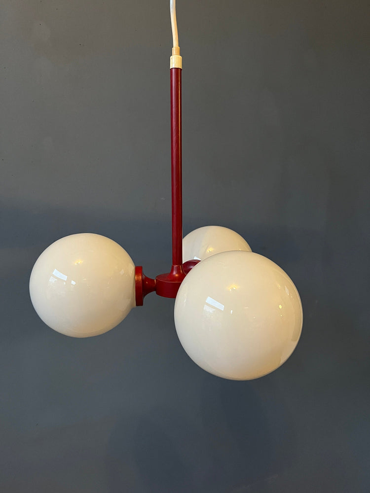 Red Mid Century Opaline Glass Chandelier