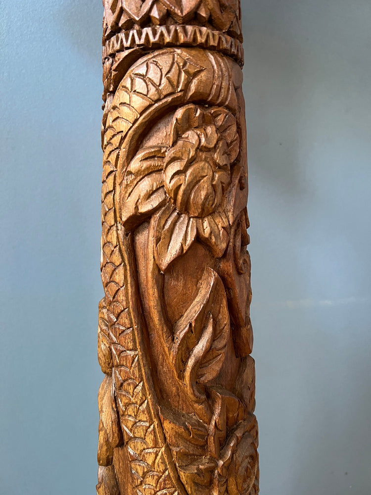 Hand Carved Wooden Floor Lamp / Vintage Wooden Lamp / Indonesian Lamp