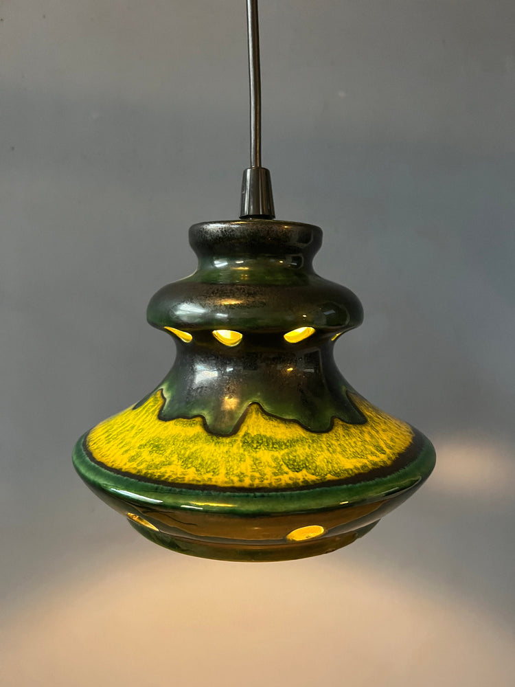 Green West Germany Ceramic Fat Lava Pendant Lamp