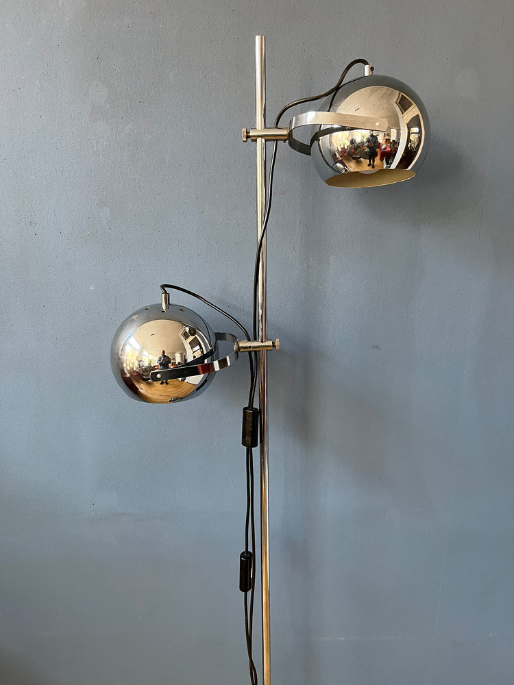 Mid-Century Chrome Herda Eyeball Floor Lamp | Space Age Light | Retro 70s Lighting