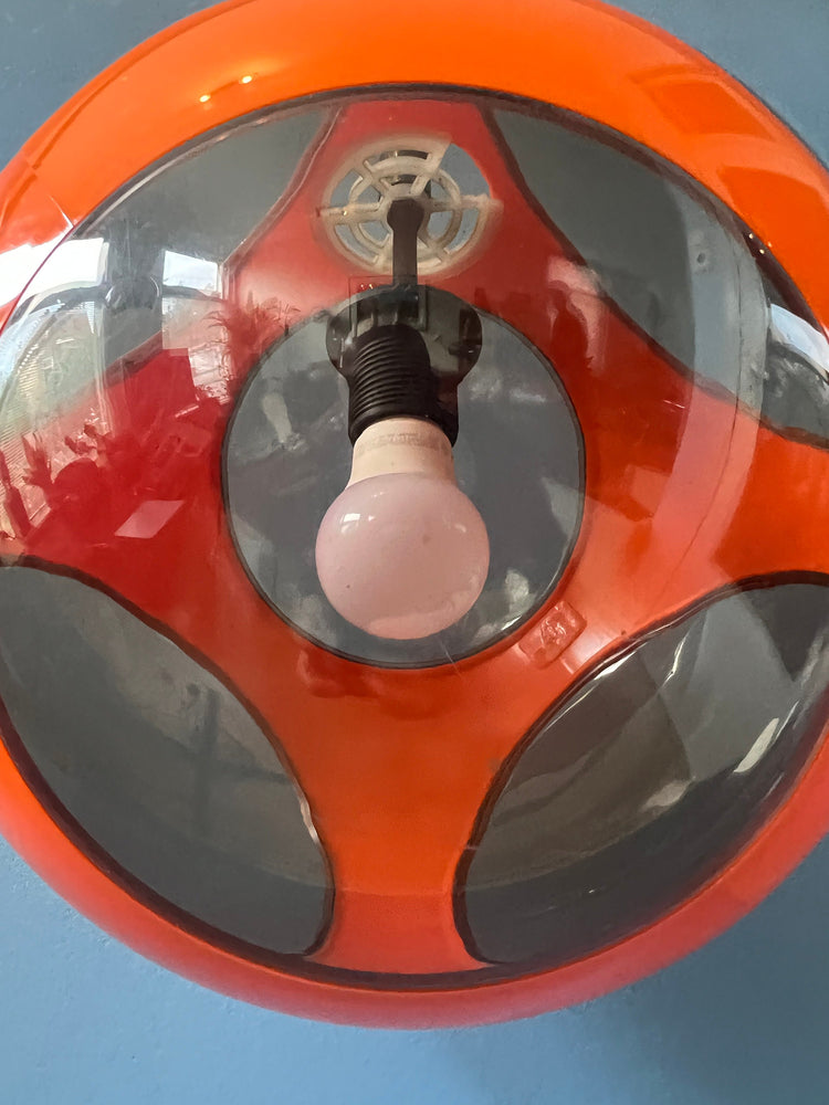 Mid Century Orange 'Bug Eye' Massive Pendant Lamp / Space Age Light Fixture by Luigi Colani