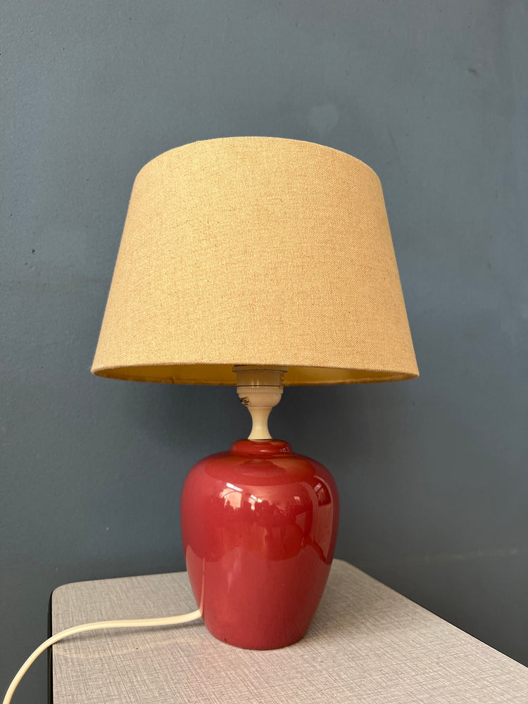 Pink/Purple Bohemian Terracota Table Lamp with Beige Textile Shade