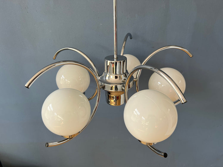 Vintage Sputnik Space Age Chandelier Pendant Lamp | Mid Century 70s Chrome Light Fixture