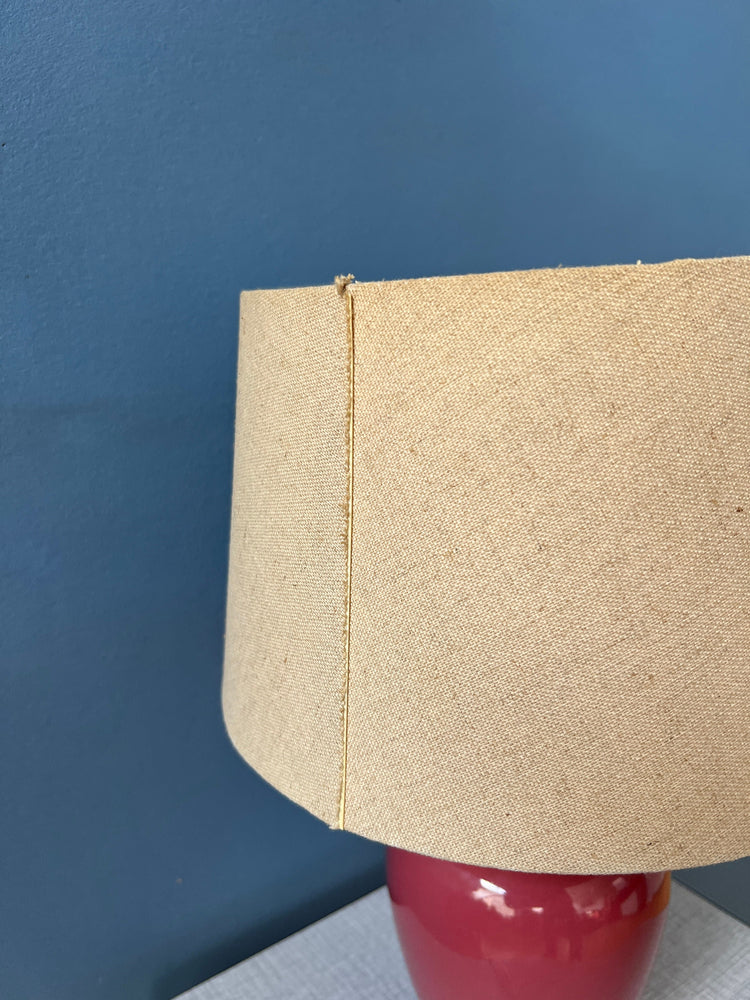 Pink/Purple Bohemian Terracota Table Lamp with Beige Textile Shade