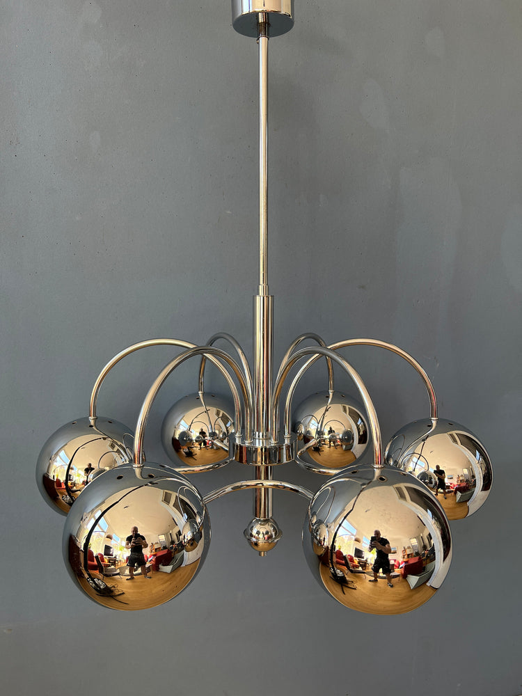 Vintage Sputnik Space Age Chandelier Pendant Lamp | Mid Century 70s Chrome Light Fixture