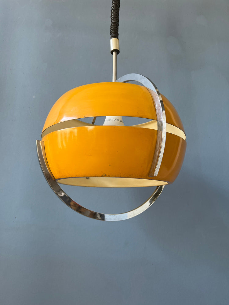 Mid Century Space Age Pendant Light in Yellow by Anvia | Vintage Ceiling Lamp | 70s Retro Lighting