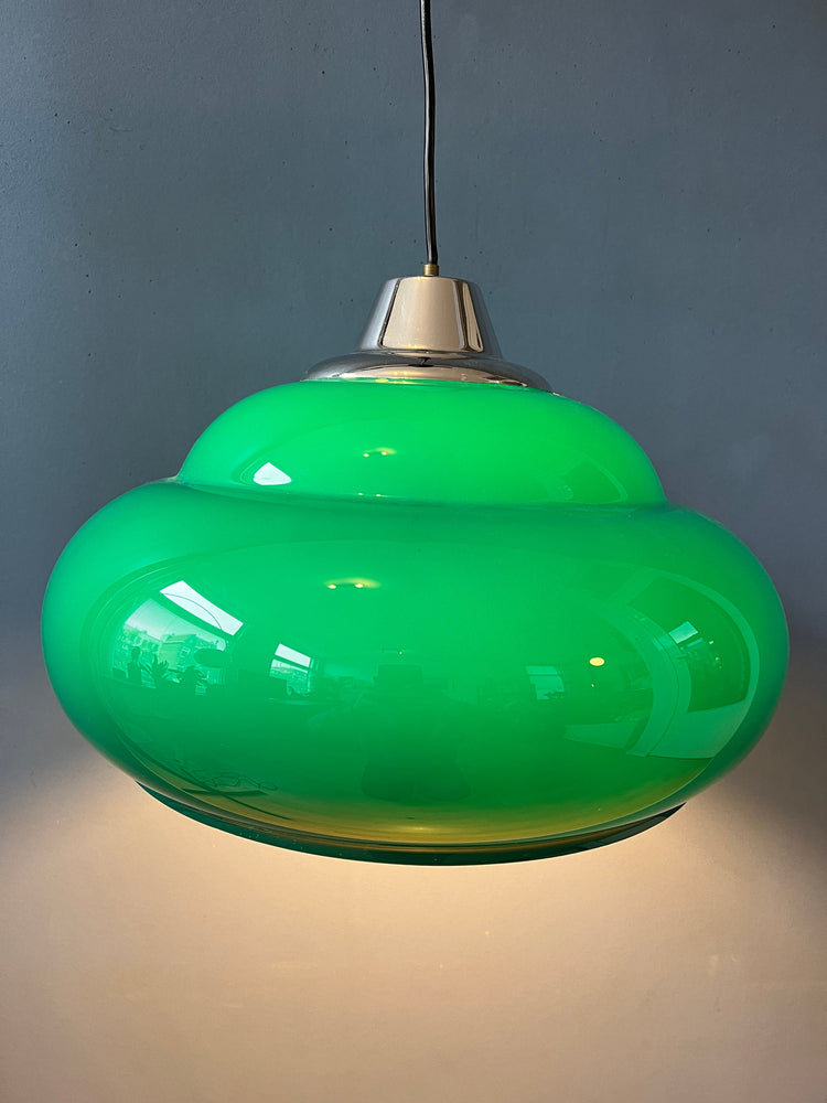Mid Century Space Age Pendant Light / Green Vintage Lamp / 70s Ceiling Lighting
