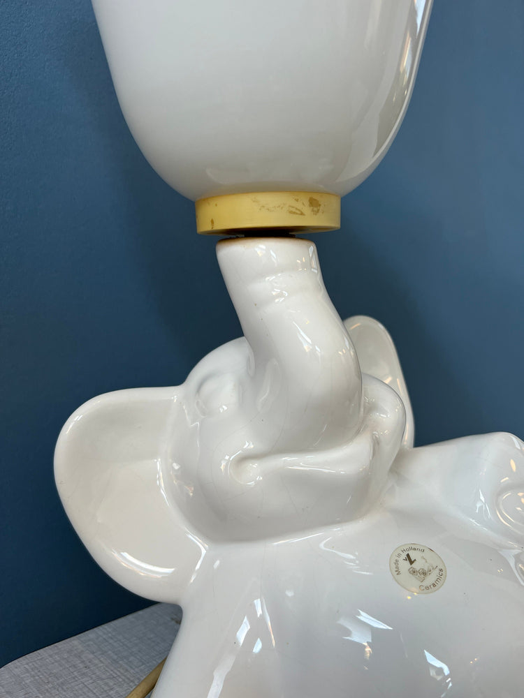 Vintage Elephant Lamp / Porcelain Light / Animal Glass Table Lamp