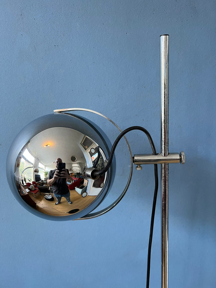 Mid Century Herda Chrome Eyeball Floor Lamp | Space Age Standing Light
