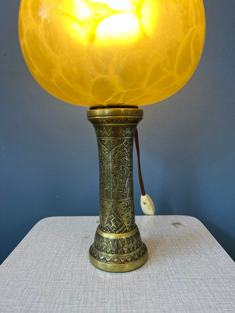 Antique Art Deco Glass Lamp with Bronze Base