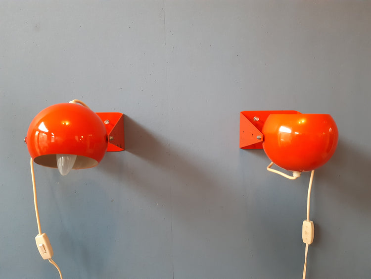 Vintage Pair of Orange Wall Lamps