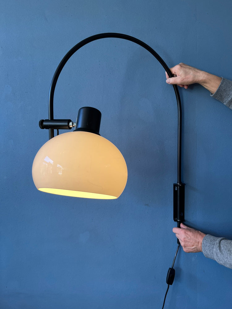 Vintage Space Age Herda Mushroom Arc Wall Lamp | Black and White Mid Century Modern Light