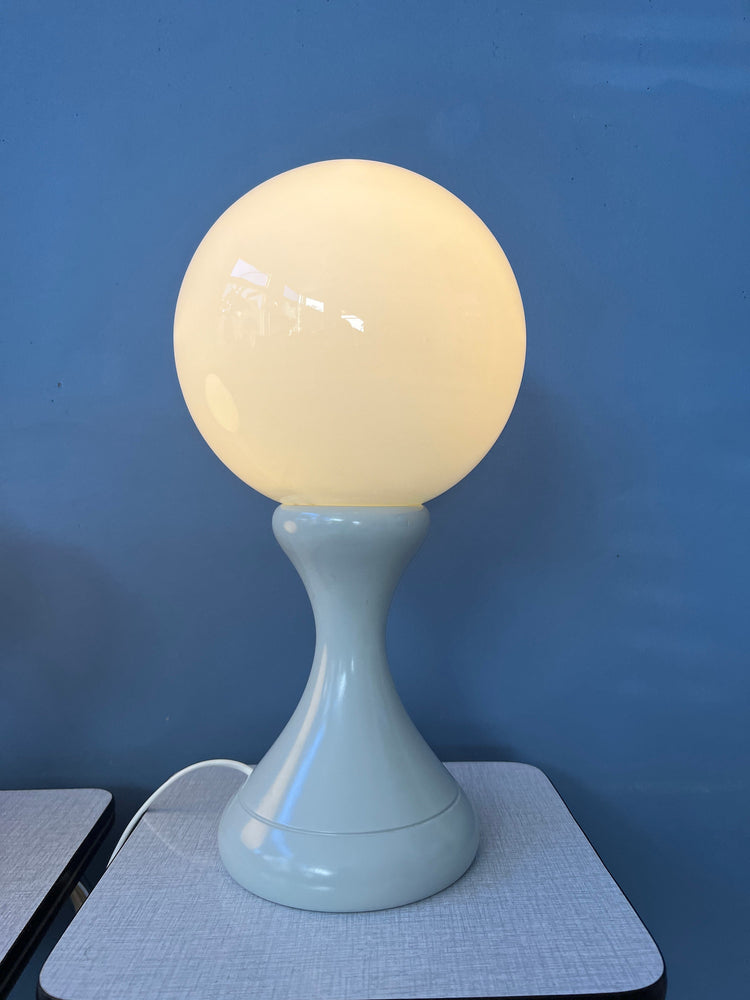 Rare Set (2) of White Space Age Milk Glass Table Lamps