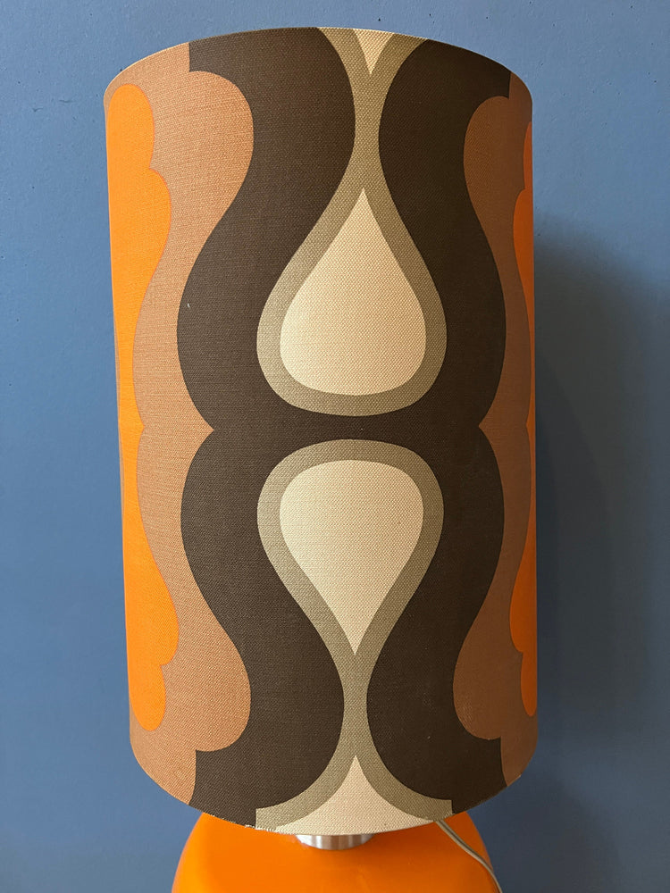 Vintage Orange Space Age Table Lamp with Textile Flower Shade