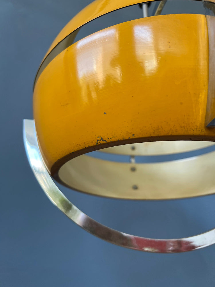 Mid Century Space Age Pendant Light in Yellow by Anvia | Vintage Ceiling Lamp | 70s Retro Lighting
