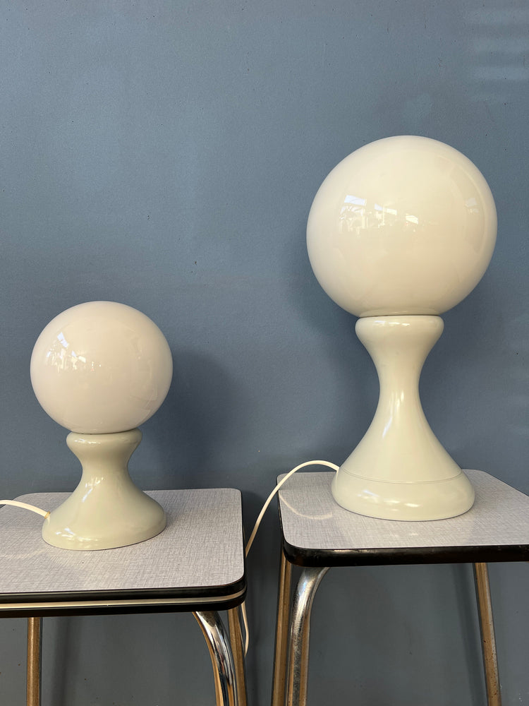 Rare Set (2) of White Space Age Milk Glass Table Lamps