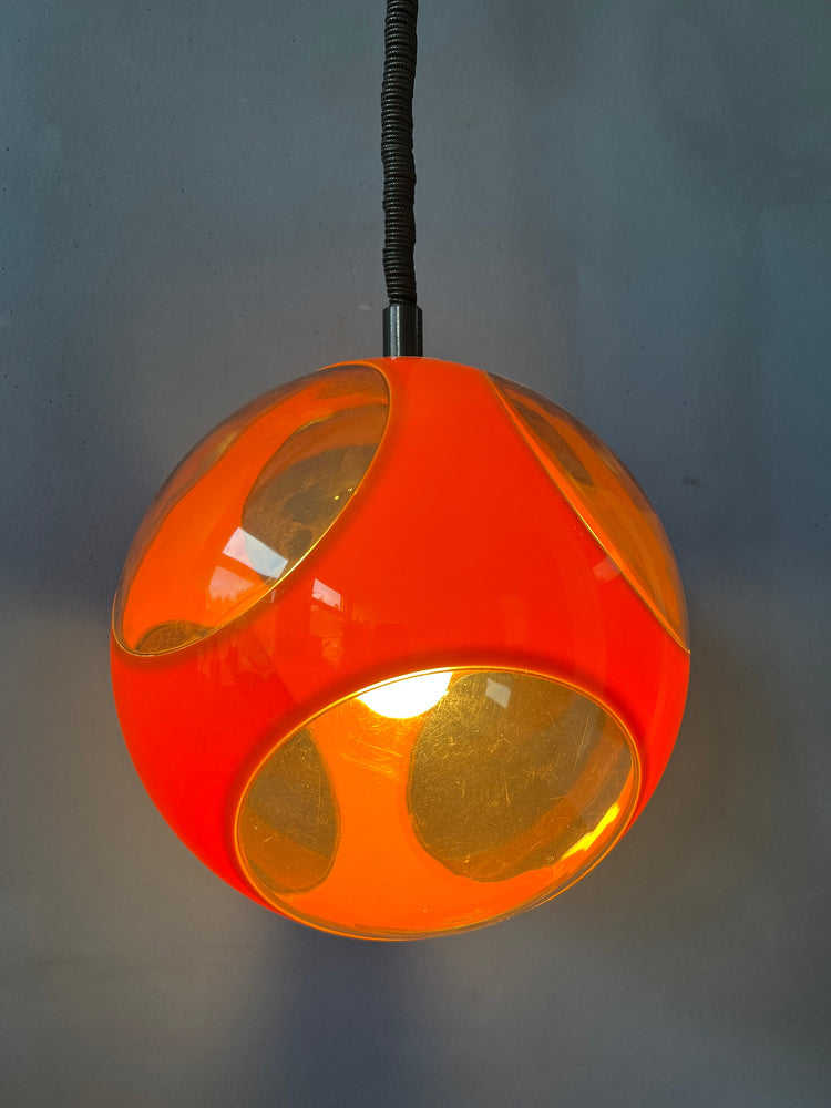 Mid Century Orange 'Bug Eye' Massive Pendant Lamp / Space Age Light Fixture by Luigi Colani