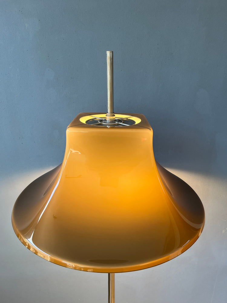 Willem Hagoort Space Age Floor Lamp / Mid Century Standing Light with Brown/Beige Acrylic Glass Shade