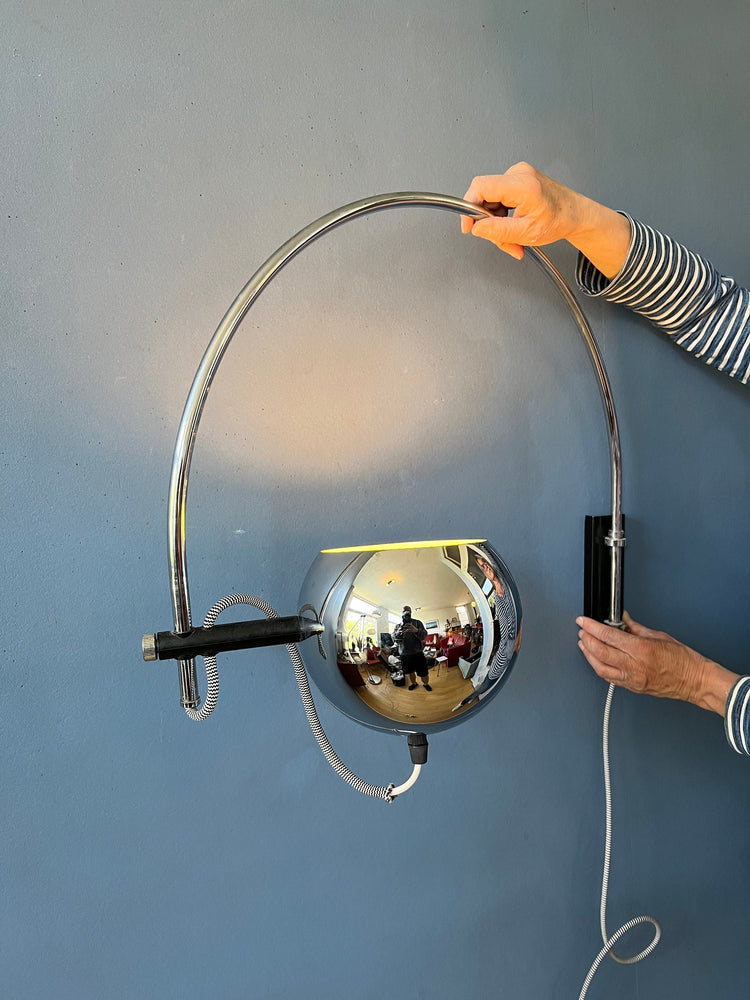 Mid Century Herda Eyeball Wall Light | Space Age Chrome Lamp | 70s Arc Light