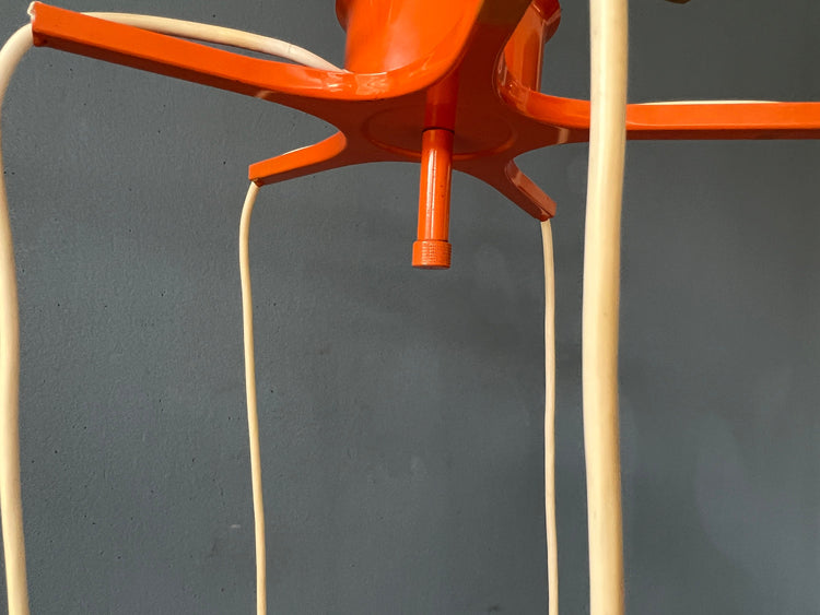 Vintage Space Age Cascade Chandelier with Opaline Glass Shades | Mid Century Orange Pendant Lamp