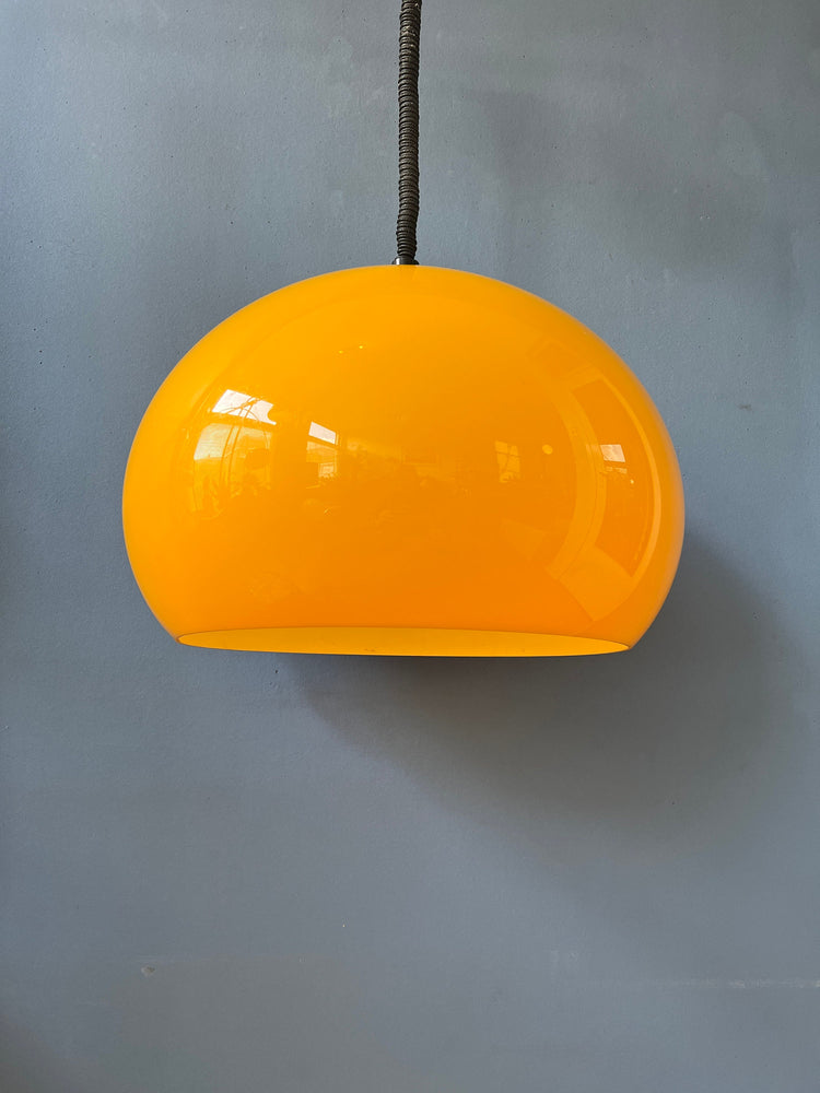 Large Yellow Harvey Guzzini Pendant Light / Space Age Lamp / Mid Century Modern Lighting