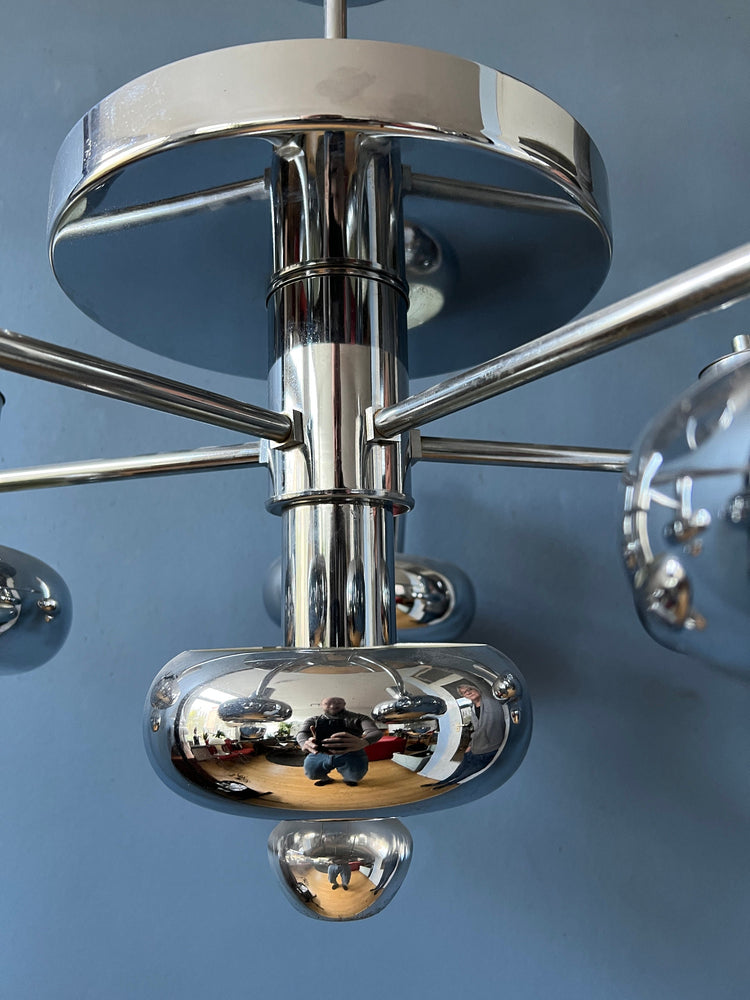 Chrome Space Age Chandelier | Mid Century Pendant Light | Scoliari Retro 70s Ceiling Lighting