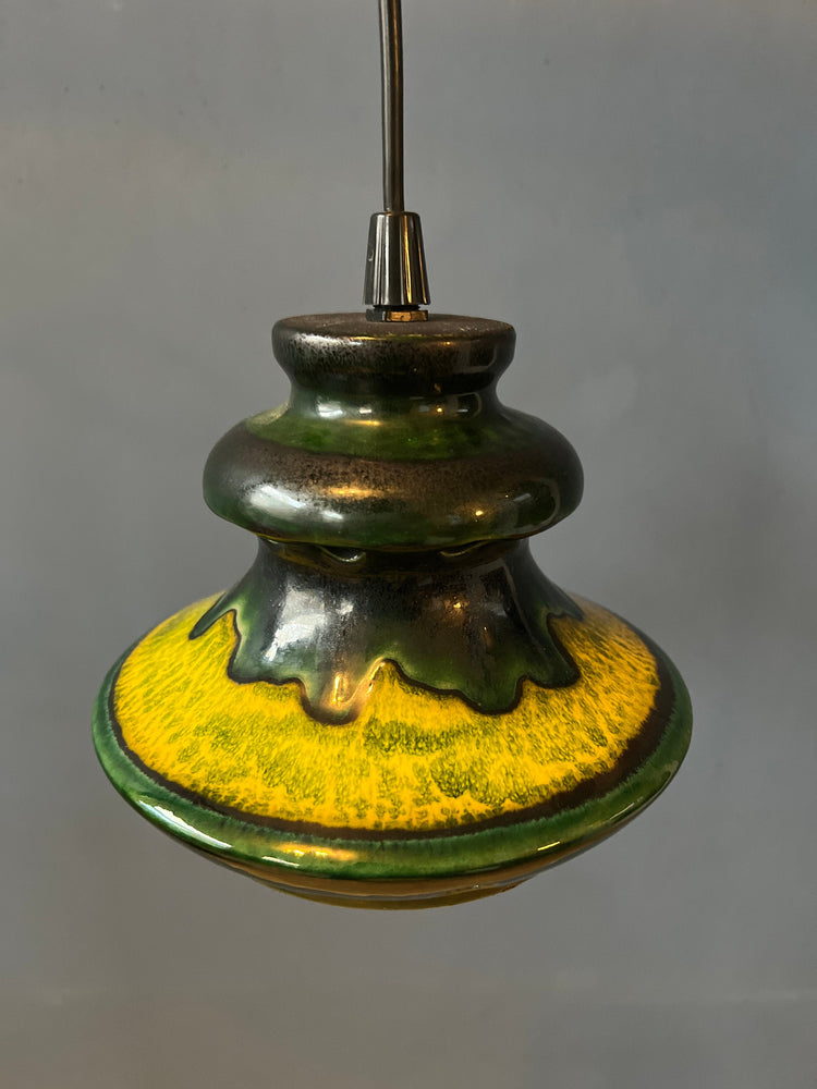 Green West Germany Ceramic Fat Lava Pendant Lamp