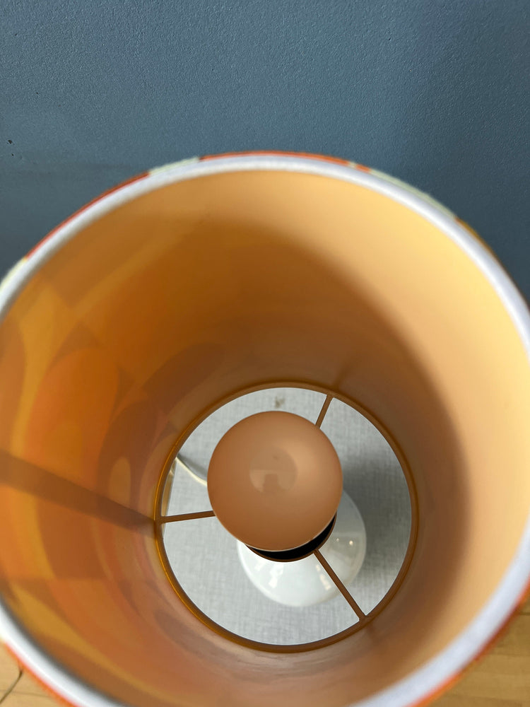 Vintage Space Age Desk Lamp with Textile Shade and Porcelain Base / Mid Century Table Lamp