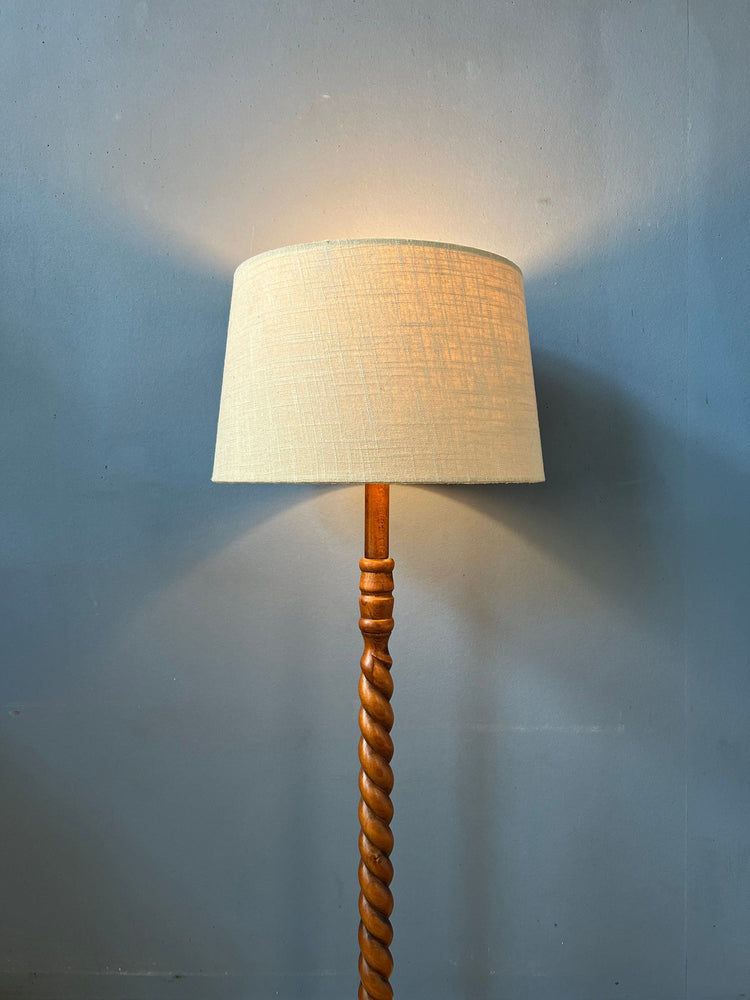 Vintage Hand Carved Wooden Floor Lamp / Mid Century Lamp / Teak Lamp