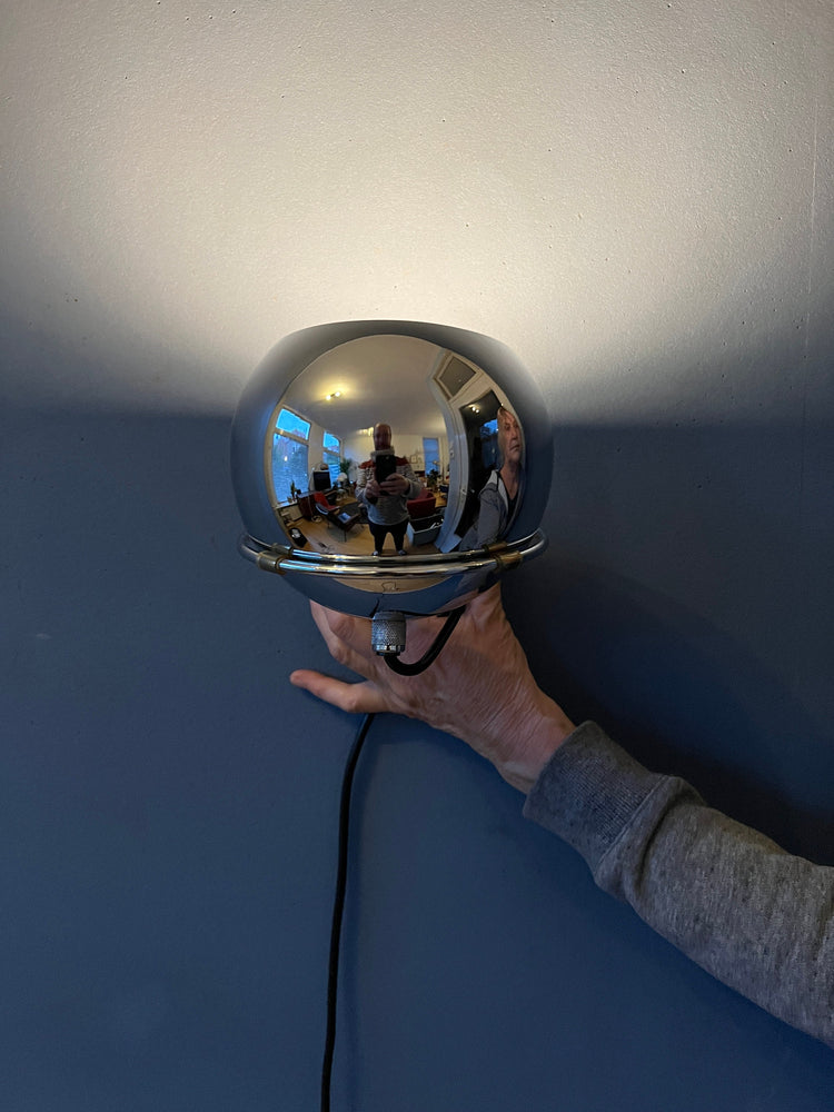 Vintage Chrome GEPO Eyeball Wall Lamp | Space Age Lamp