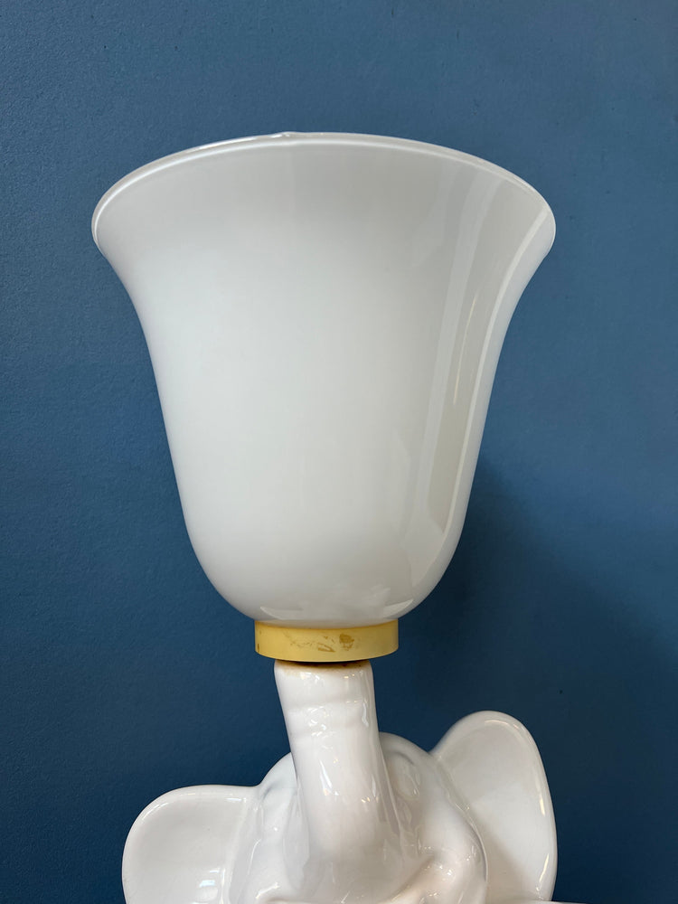 Vintage Elephant Lamp / Porcelain Light / Animal Glass Table Lamp