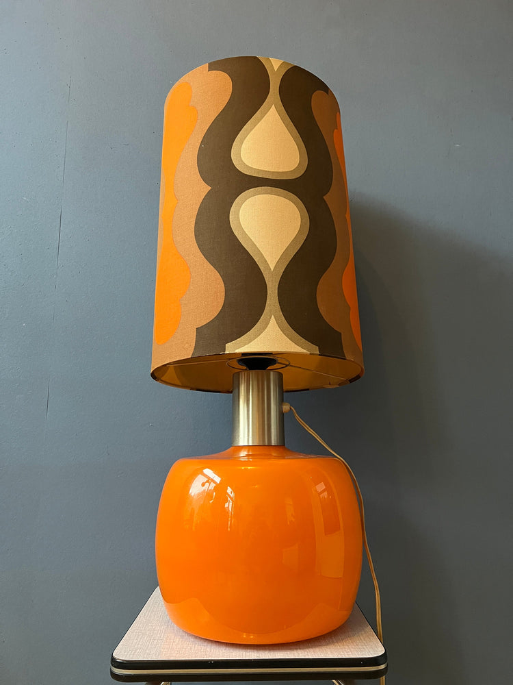 Vintage Orange Space Age Table Lamp with Textile Flower Shade