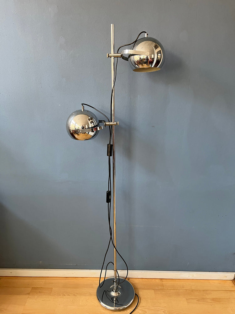 Mid-Century Chrome Herda Eyeball Floor Lamp | Space Age Light | Retro 70s Lighting