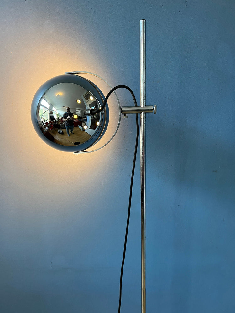 Mid Century Herda Chrome Eyeball Floor Lamp | Space Age Standing Light