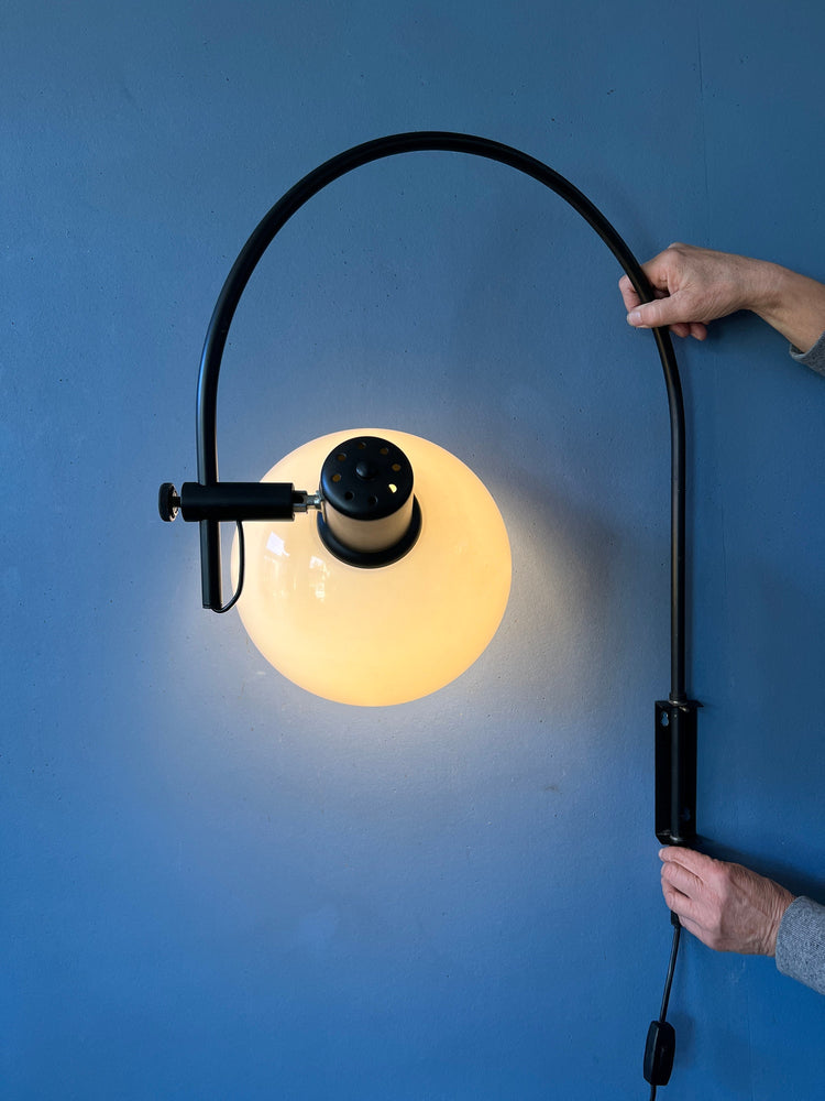 Vintage Space Age Herda Mushroom Arc Wall Lamp | Black and White Mid Century Modern Light