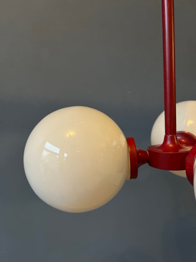Red Mid Century Opaline Glass Chandelier