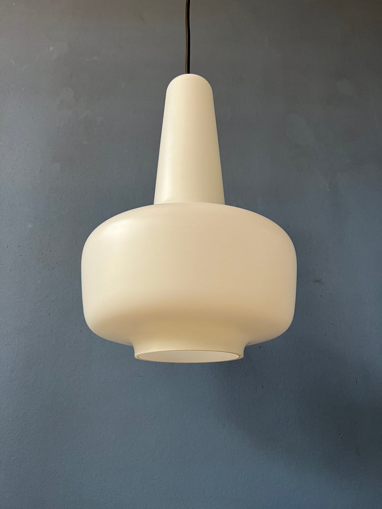 Fog & Mørup White Kreta Pendant Lamp / Holmegaard Mid Century Glass Light Fixture