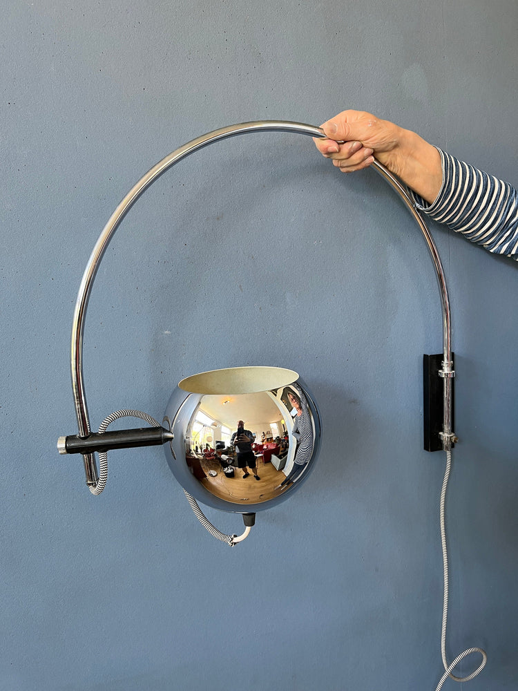 Mid Century Herda Eyeball Wall Light | Space Age Chrome Lamp | 70s Arc Light