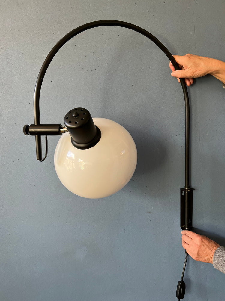 Vintage Space Age Herda Mushroom Arc Wall Lamp | Black and White Mid Century Modern Light