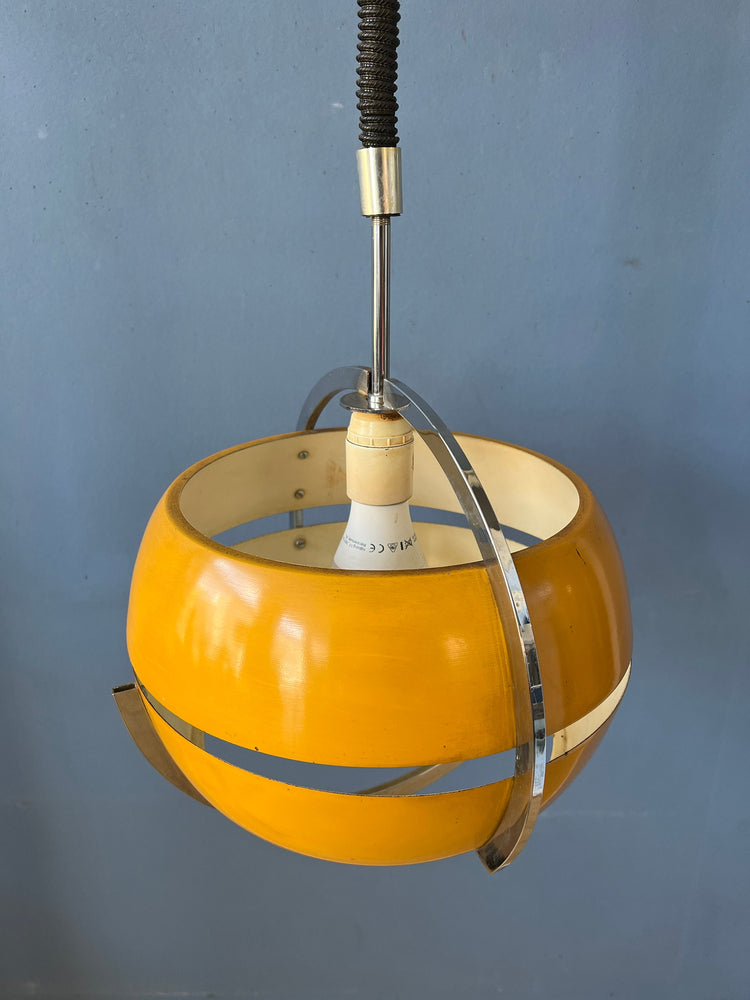 Mid Century Space Age Pendant Light in Yellow by Anvia | Vintage Ceiling Lamp | 70s Retro Lighting