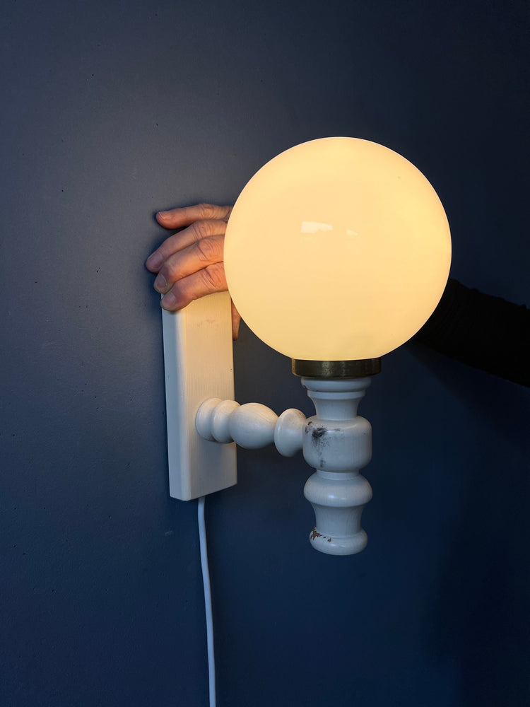 Vintage Opaline Glass Wall Light / White Space Age Sconce